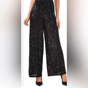 CeCe Sparkling Black Wide Leg Pants